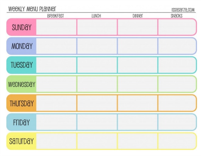 weekly menu planner printable