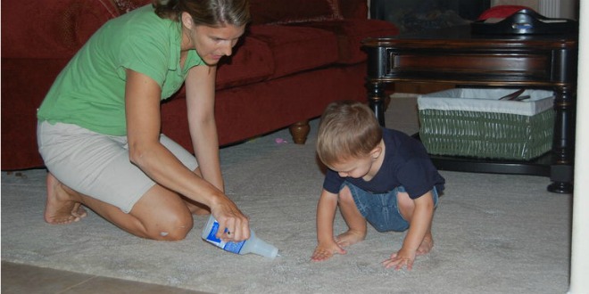 kids are helping to clean the house