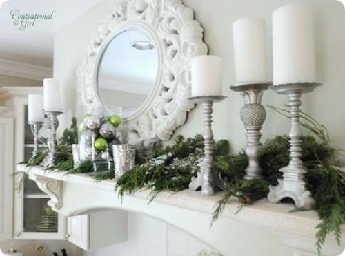 White and Silver Winter Mantel 