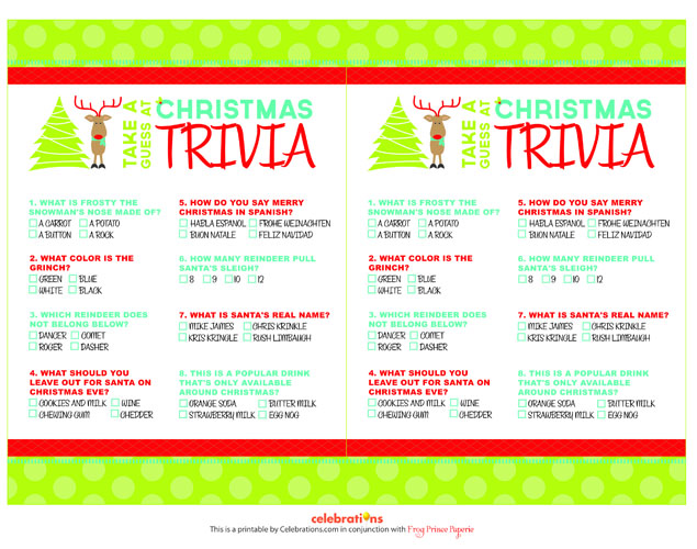 Christmas Multiple Choice Trivia Family Party Game | Christmas Printable  Games | Christmas Adult Kids Party Games