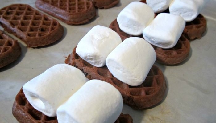 Making Double Chocolate Waffle S'Mores with Eggo at B-InspiredMama