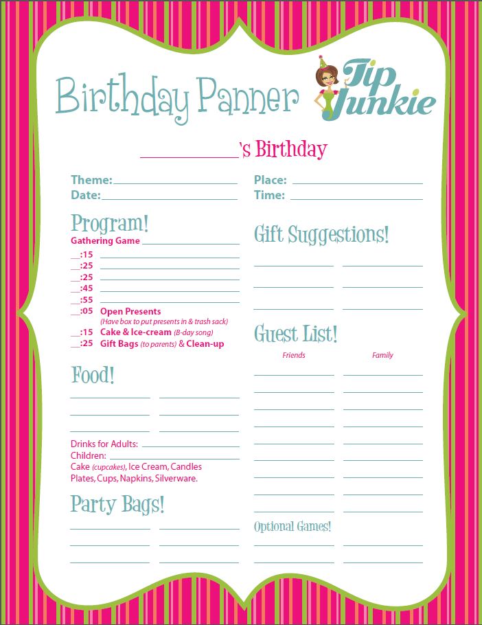 Printable Event Party Planners for Birthdays! {free} Tip Junkie