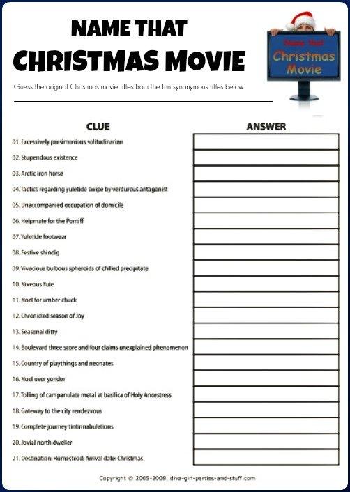 Name that Christmas Movie Printable Christmas Game