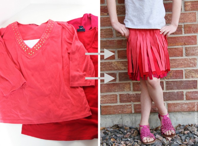 Ombre DIY Fringe Skirt Cut From Old Tshirts
