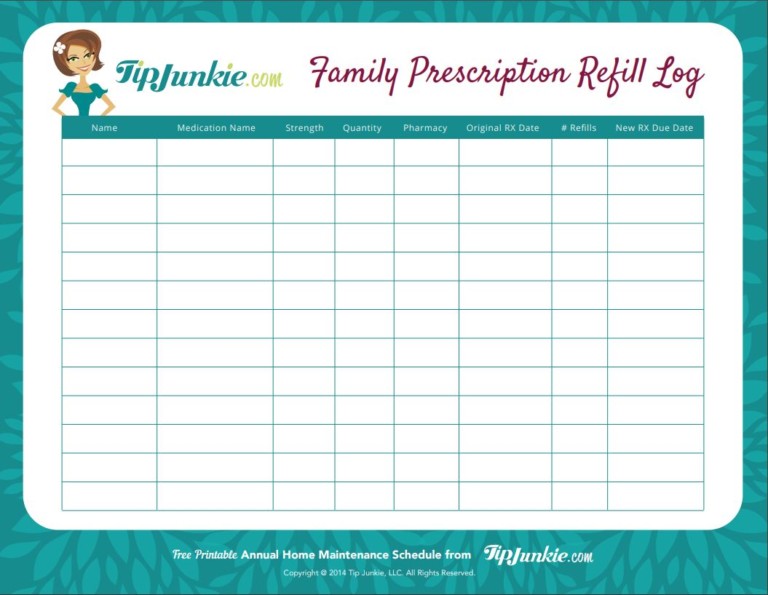 Medication Refill Tracker Printable