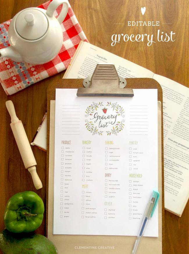 Free Editable Grocery List 