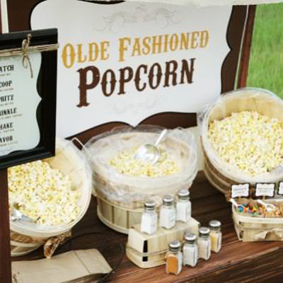 Rustic Popcorn Bar {party food ideas}