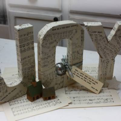 Sheet Music Covered JOY Letters {Christmas Music}